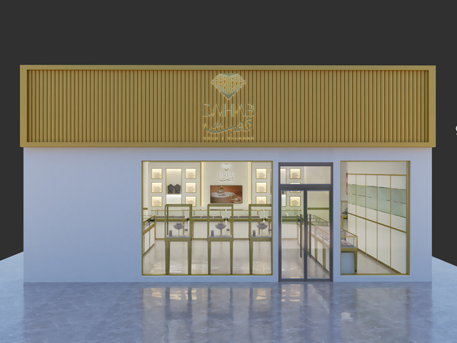 واجهة أنيقة من متجر المجوهرات الدهاب: لمحة عن الرفاهية